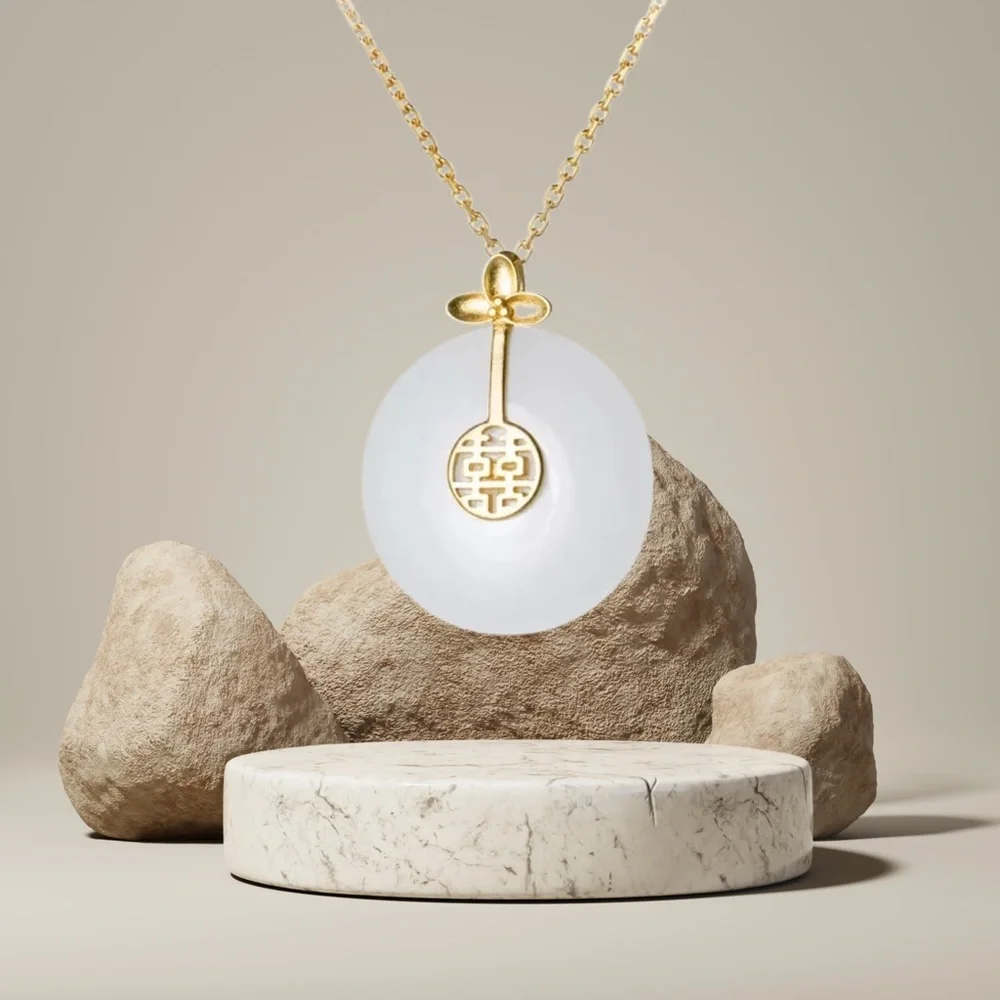 14K Gold-Plated 925 Sterling Silver White Jade Necklace | Unisex | 16–17” | NWT